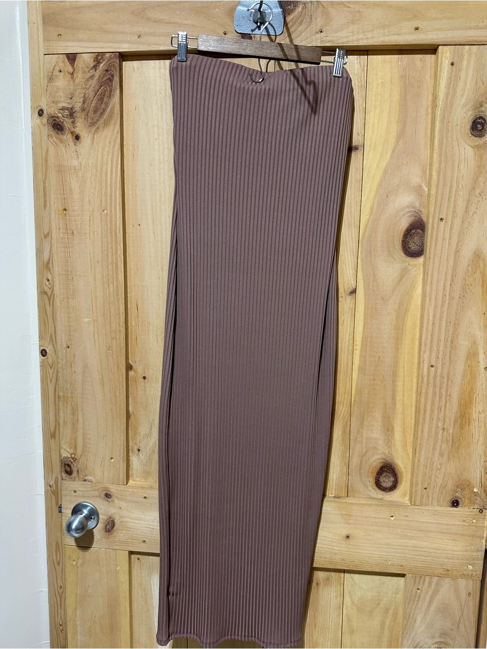 Ribbed Bodycon Two Piece Maxi Dress in Taupe Brown